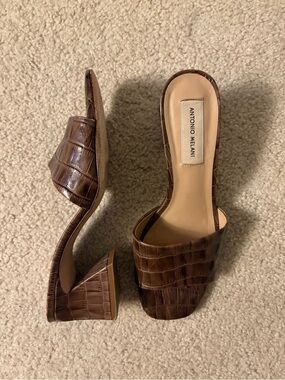 ANTONIO MELANI Brown Croc-Embossed Open-Back Slide Mules